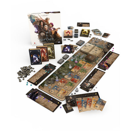 The Witcher: Path of Destiny - Deluxe Edition board game showing deluxe components and miniatures