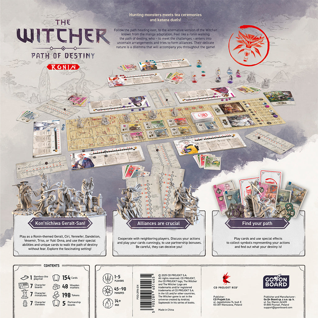 The Witcher: Path of Destiny Ronin board game character miniatures and bamboo playmat